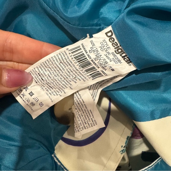 Rare DESIGUAL happy flower white trench coat graffiti paint Large - Picture 7 of 9